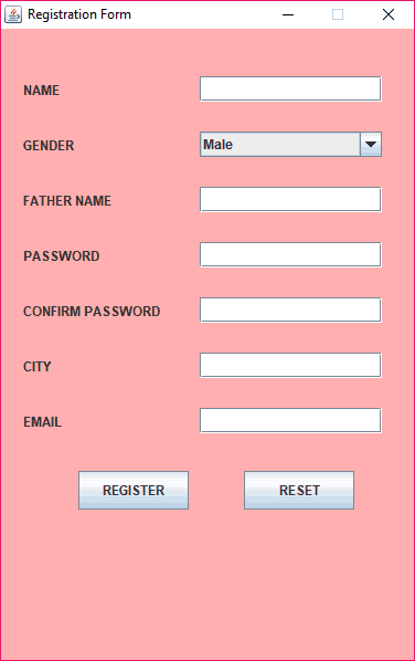 Registration form in java with database connectivity