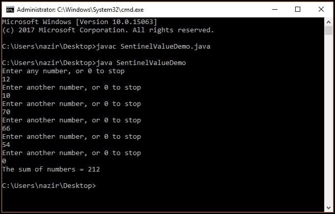 Sentinel Value Java Example