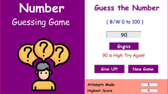 Number Guessing Game in Java Swing