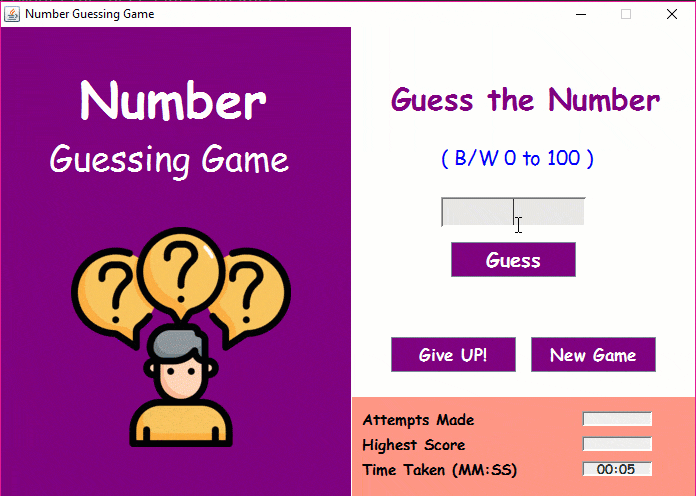 Number Guessing Game in Java Swing